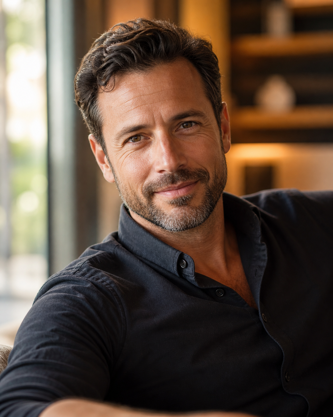 Man with a full, natural hairline — confident and relaxed after a successful hair transplant abroad