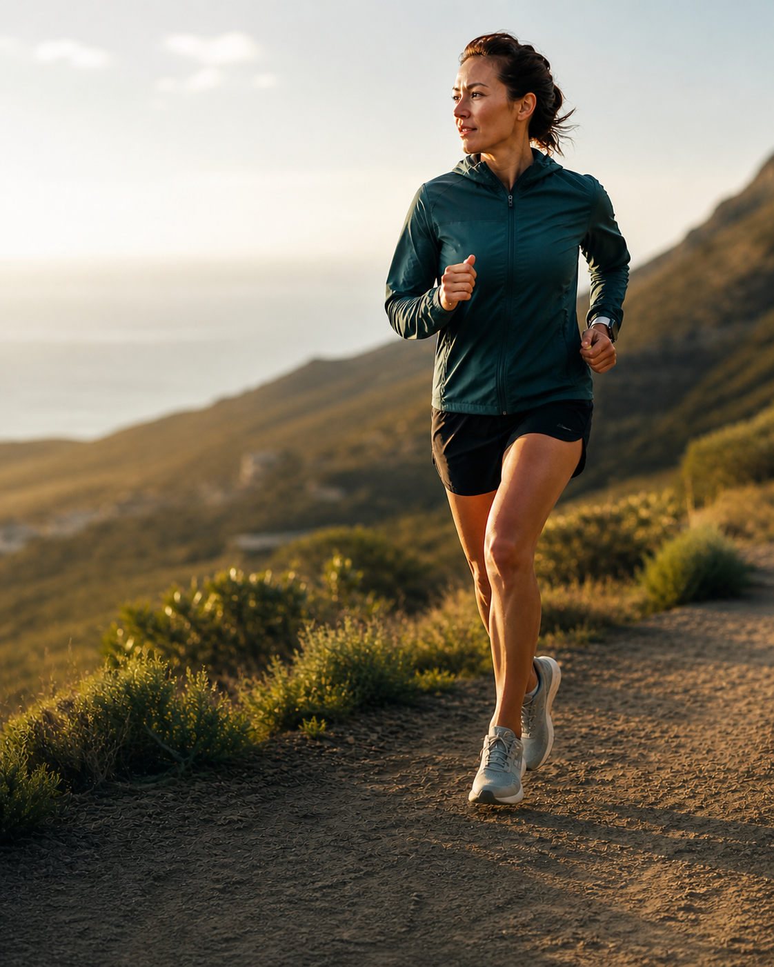 Active person running or cycling outdoors — recovered, confident, moving freely